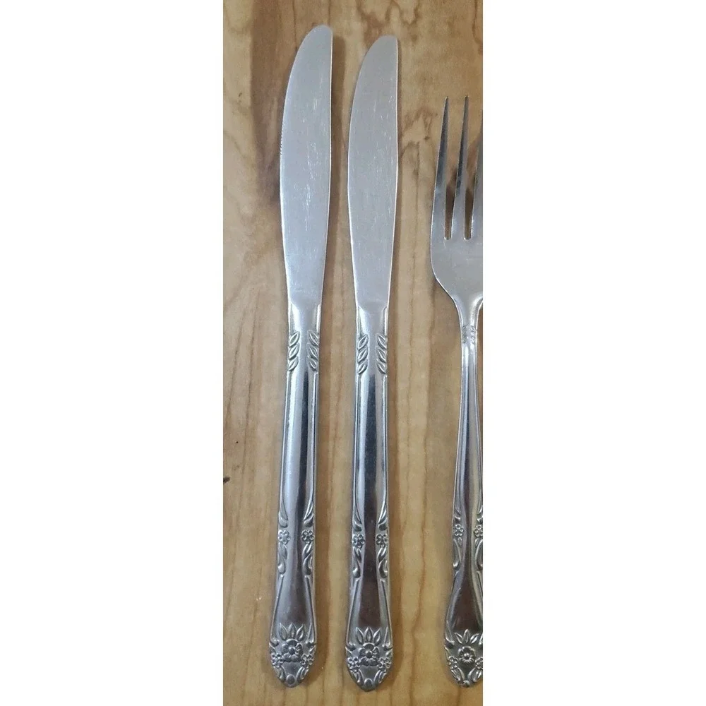 Elizabeth Stainless Japan Flatware‎ Lot Of 6 Spoon Fork Knife MCM